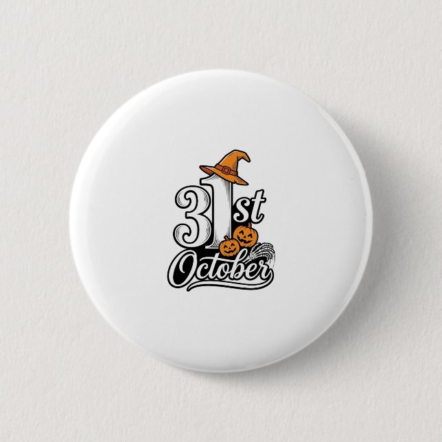 Halloween 31. Oktober Typografie-Shirt-Design_1 Button (Vorderseite)