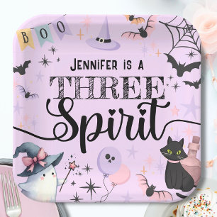 Halloween 3. Geburtstag Mädchen Pink Drei Geister  Pappteller