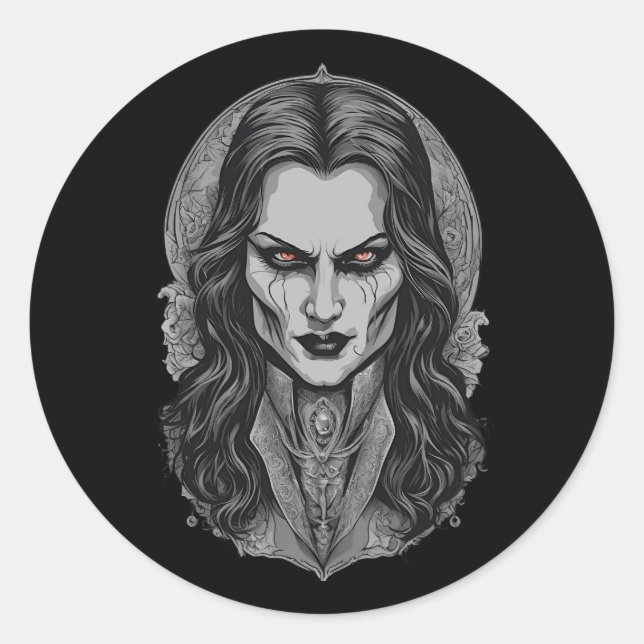 Halloween 3 vampire, beängstigend, erschreckend, v runder aufkleber (Vorderseite)