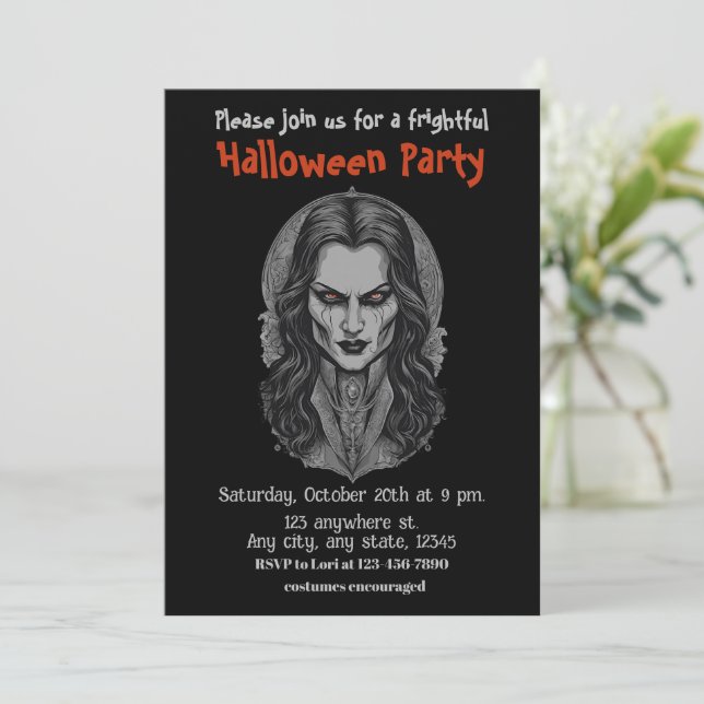 Halloween, 3 Vampire, erschreckend, beängstigend,  Einladung (Stehend Vorderseite)