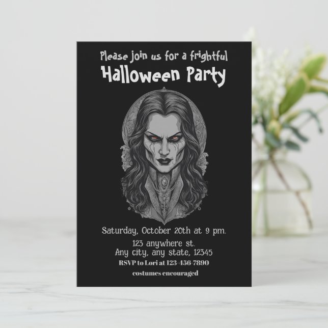 Halloween, 3 Vampire, erschreckend, beängstigend, Einladung (Stehend Vorderseite)