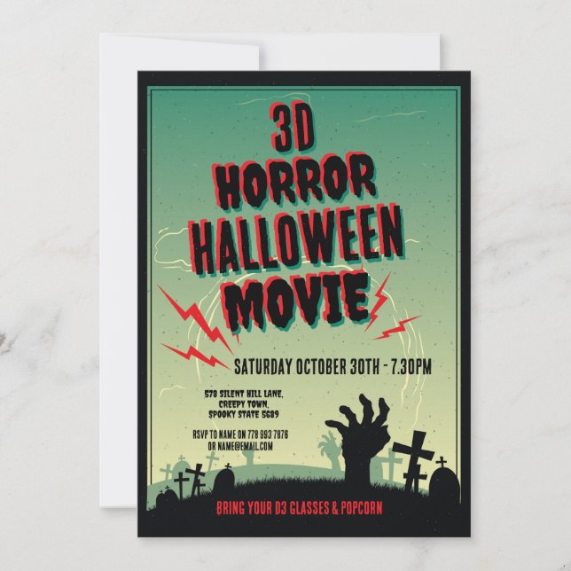 Halloween 3D Movie Horror Party Einladung (Vorderseite)