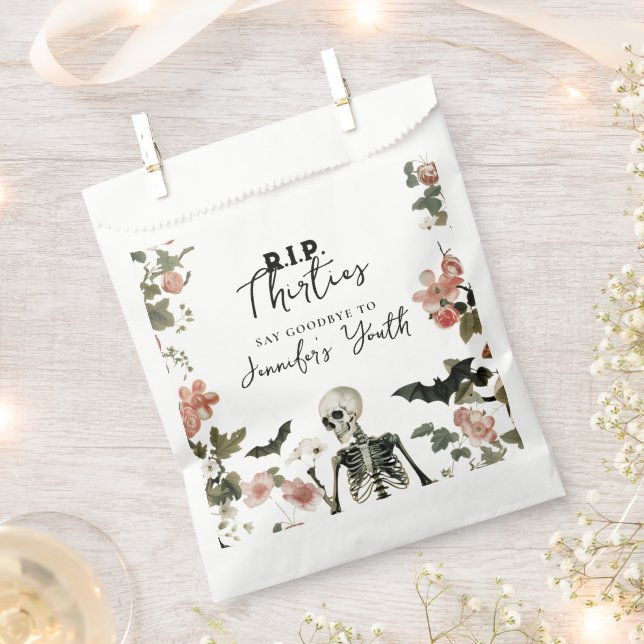 Halloween 40. Geburtstag Pink Bläserskelett Party Geschenktütchen (Ausgeschnitten)