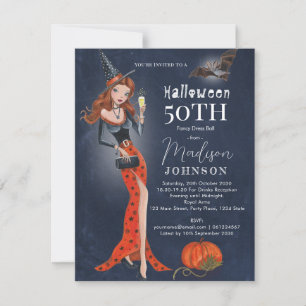 Halloween 50. Geburtstagsparty Einladung Postkarte