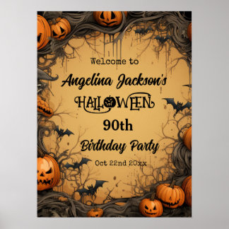 Halloween 90. Geburtstagsfeier Kürbis Willkommen Poster