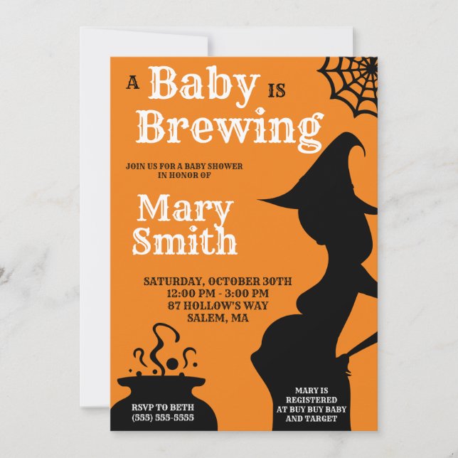 Halloween A Baby Brewing Baby Shower Einladung (Vorderseite)