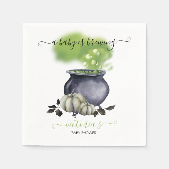 Halloween A Baby wird Caldron Baby Shower Serviette (Vorderseite)
