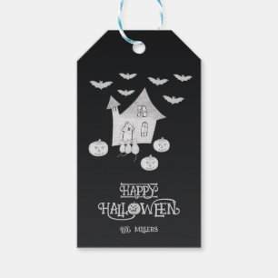Halloween-Abend mit Spuk Haus, Fledermäusen, Kürbi Geschenkanhänger