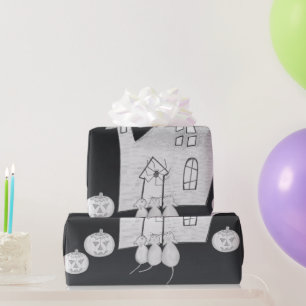 Halloween-Abend mit Spuk Haus, Fledermäusen, Kürbi Geschenkpapier