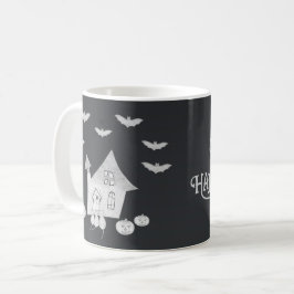 Halloween-Abend mit Spuk Haus, Fledermäusen, Kürbi Kaffeetasse