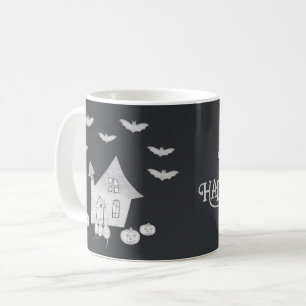 Halloween-Abend mit Spuk Haus, Fledermäusen, Kürbi Kaffeetasse