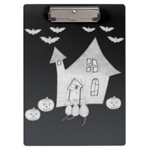 Halloween-Abend mit Spuk Haus, Fledermäusen, Kürbi Klemmbrett