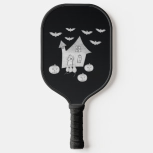 Halloween-Abend mit Spuk Haus, Fledermäusen, Kürbi Pickleball Schläger
