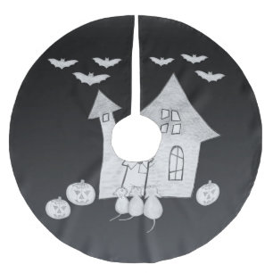 Halloween-Abend mit Spuk Haus, Fledermäusen, Kürbi Polyester Weihnachtsbaumdecke