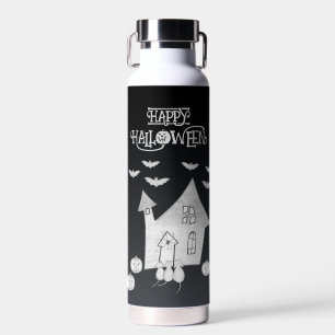 Halloween-Abend mit Spuk Haus, Fledermäusen, Kürbi Trinkflasche