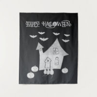 Halloween-Abend mit Spuk Haus, Fledermäusen, Kürbi