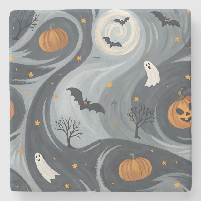 Halloween-Abend Steinuntersetzer (Vorderseite)