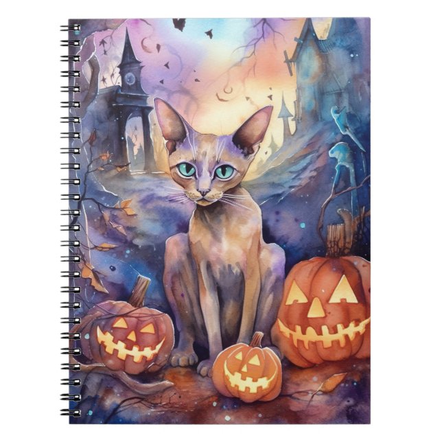 Halloween Abessinerkatze mit Pumpkins Beängstigend Notizblock (Vorderseite)
