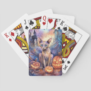 Halloween Abessinerkatze mit Pumpkins Beängstigend Spielkarten