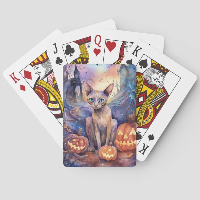 Halloween Abessinerkatze mit Pumpkins Beängstigend Spielkarten (Rückseite)