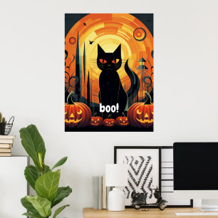 Halloween Abstrakt Black Cat und Pumpkin Design Poster