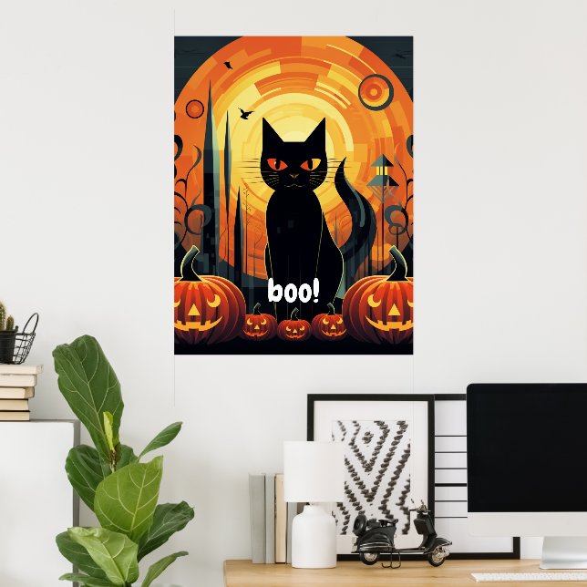 Halloween Abstrakt Black Cat und Pumpkin Design Poster (Heimbüro)