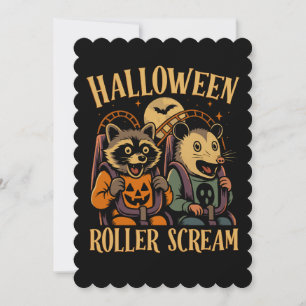 Halloween Achterbahn Schrei Waschbär und Opossum Einladung