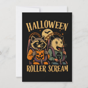 Halloween Achterbahn Schrei Waschbär und Opossum Mitteilungskarte