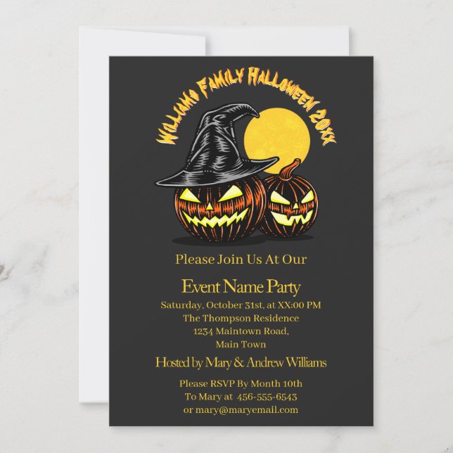 Halloween Add Family Name Year Anpassen Party Einladung (Vorderseite)