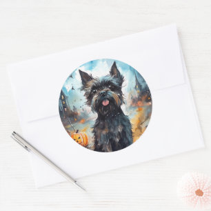 Halloween Affenpinscher mit Kürbissen Gruselig Runder Aufkleber