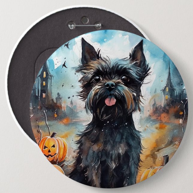 Halloween Affenpinscher mit Pumpkins Beängstigend Button (Vorne & Hinten)