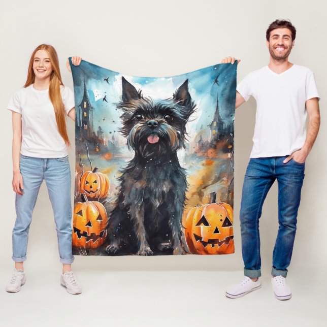 Halloween Affenpinscher mit Pumpkins Beängstigend Fleecedecke (Beispiel)