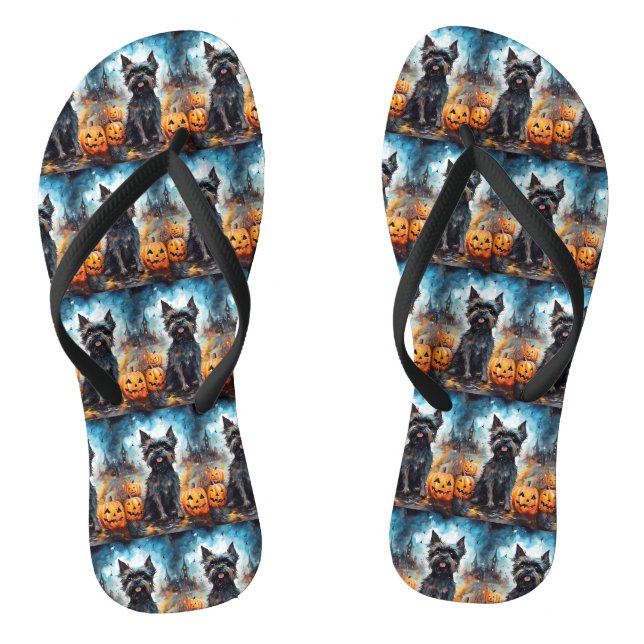 Halloween Affenpinscher mit Pumpkins Beängstigend Flip Flops (Fußbett)