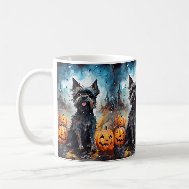 Halloween Affenpinscher mit Pumpkins Beängstigend Kaffeetasse (Links)