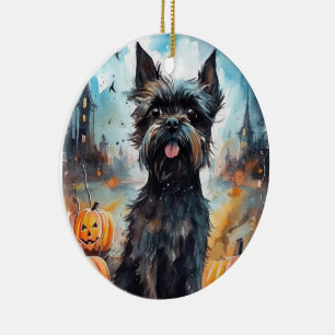Halloween Affenpinscher mit Pumpkins Beängstigend Keramik Ornament