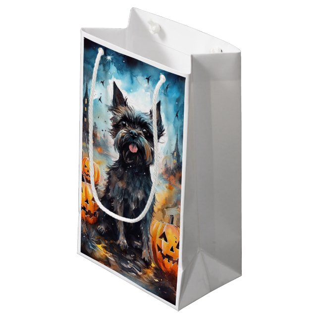 Halloween Affenpinscher mit Pumpkins Beängstigend Kleine Geschenktüte (Vorderseite Schrägansicht)