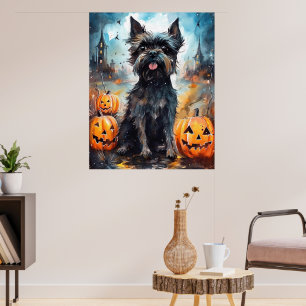 Halloween Affenpinscher mit Pumpkins Beängstigend Poster