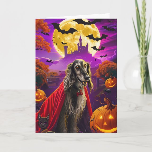 Halloween Afghan Hound Vampire Pumpkins Beängstige Karte (Vorderseite)