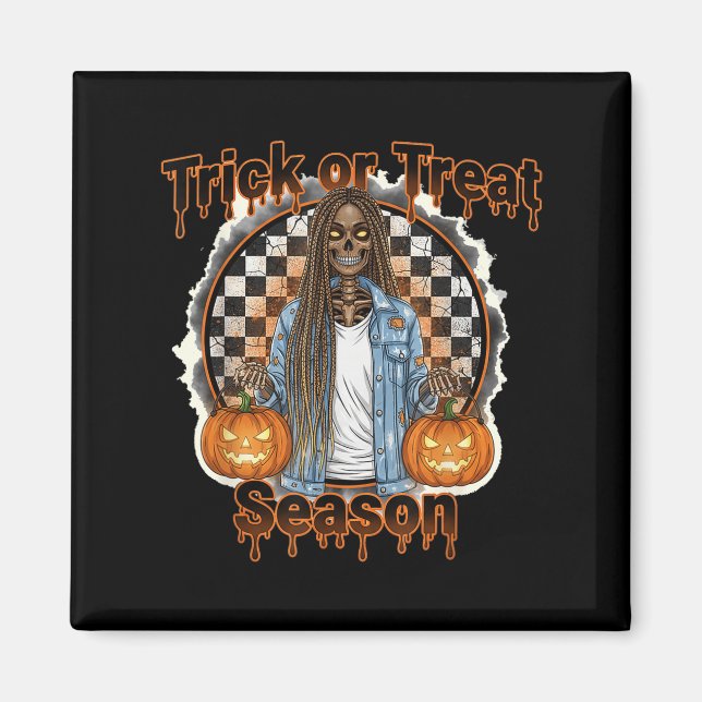 Halloween African American Skeleton Season Pumpkin Magnet (Vorne)