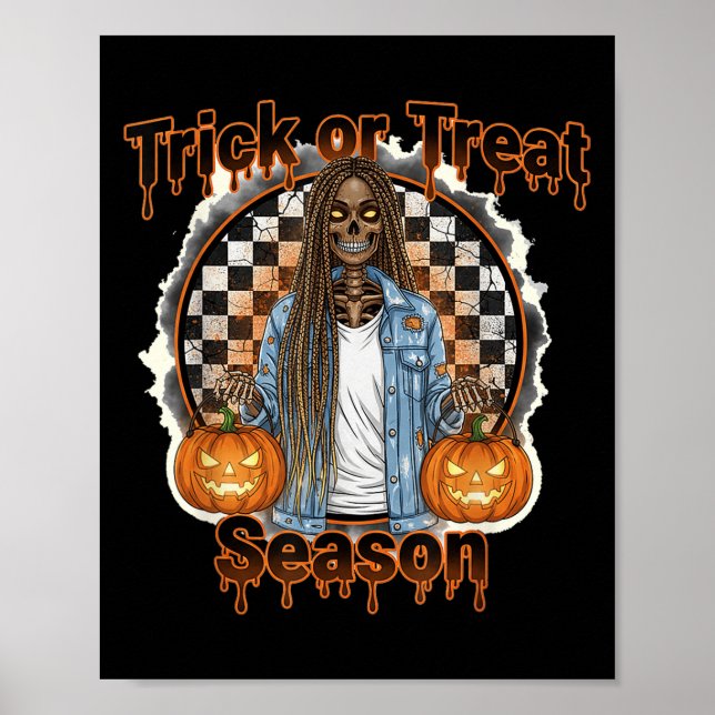 Halloween African American Skeleton Season Pumpkin Poster (Vorne)