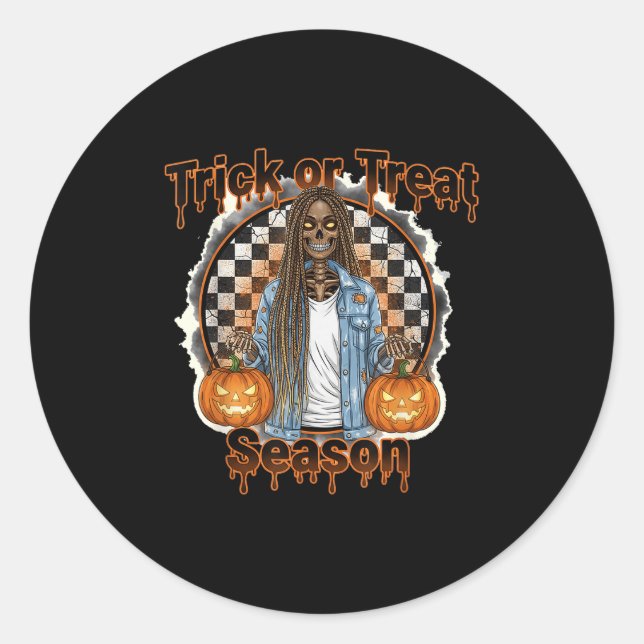 Halloween African American Skeleton Season Pumpkin Runder Aufkleber (Vorderseite)