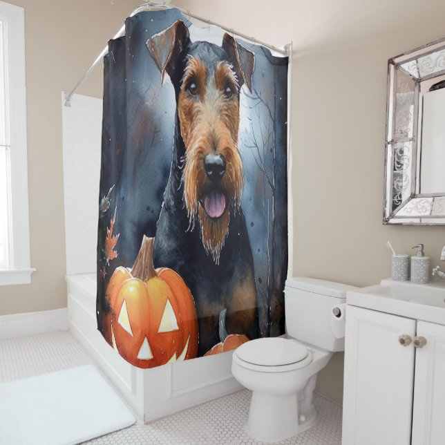 Halloween Airedale mit Pumpkins Beängstigend Duschvorhang (Beispiel)
