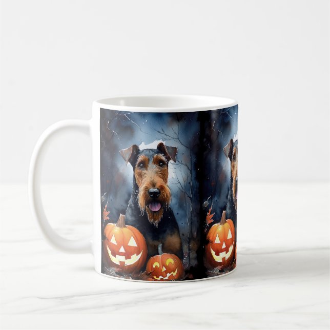 Halloween Airedale mit Pumpkins Beängstigend Kaffeetasse (Links)