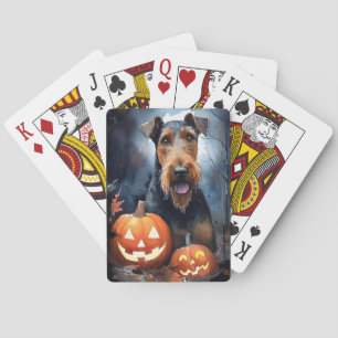 Halloween Airedale mit Pumpkins Beängstigend Spielkarten