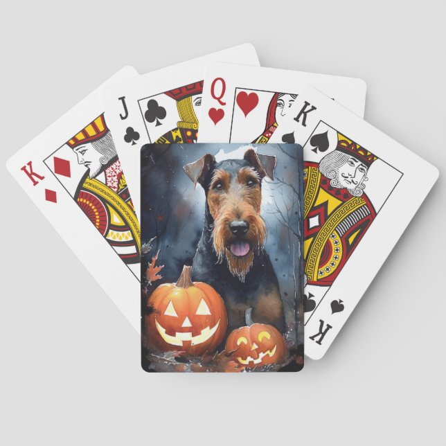Halloween Airedale mit Pumpkins Beängstigend Spielkarten (Rückseite)