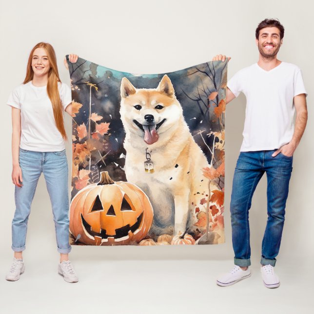 Halloween Akita mit Pumpkins Beängstigend Fleecedecke (Beispiel)