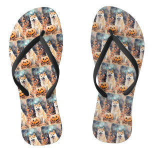 Halloween Akita mit Pumpkins Beängstigend Flip Flops