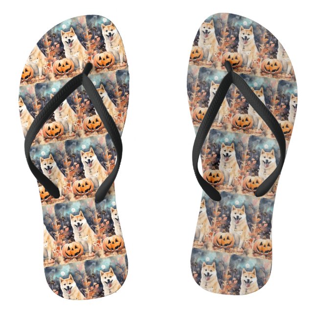 Halloween Akita mit Pumpkins Beängstigend Flip Flops (Fußbett)