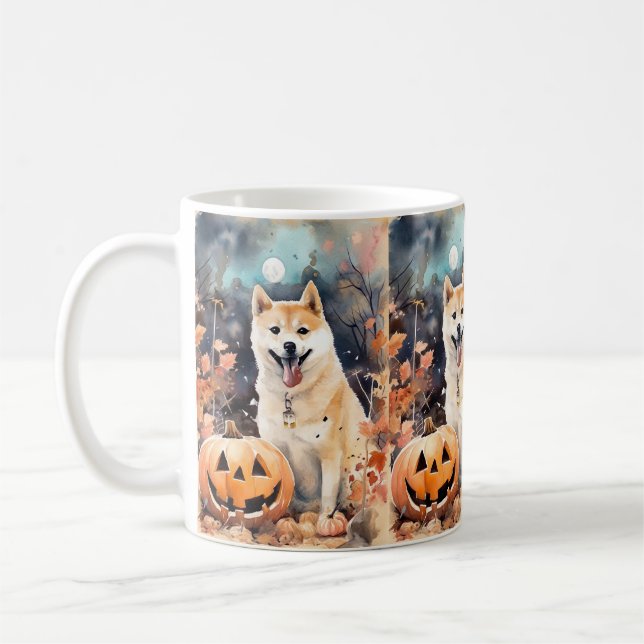 Halloween Akita mit Pumpkins Beängstigend Kaffeetasse (Links)