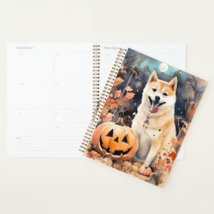 Halloween Akita mit Pumpkins Beängstigend Planer